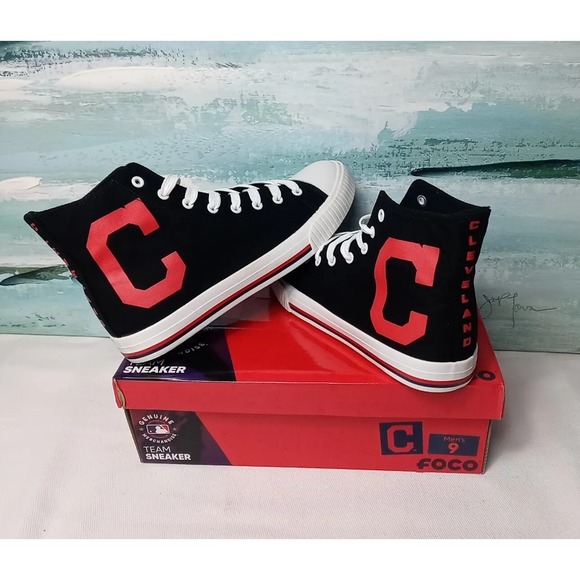 Cleveland Indians High-Top Canvas Shoes Mens Size 9 Foco Team Sneaker NIB - Picture 1 of 11